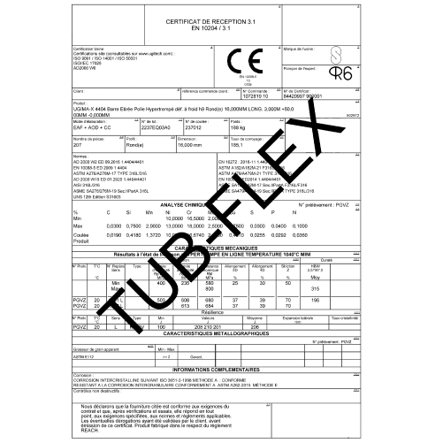 Certificat matière