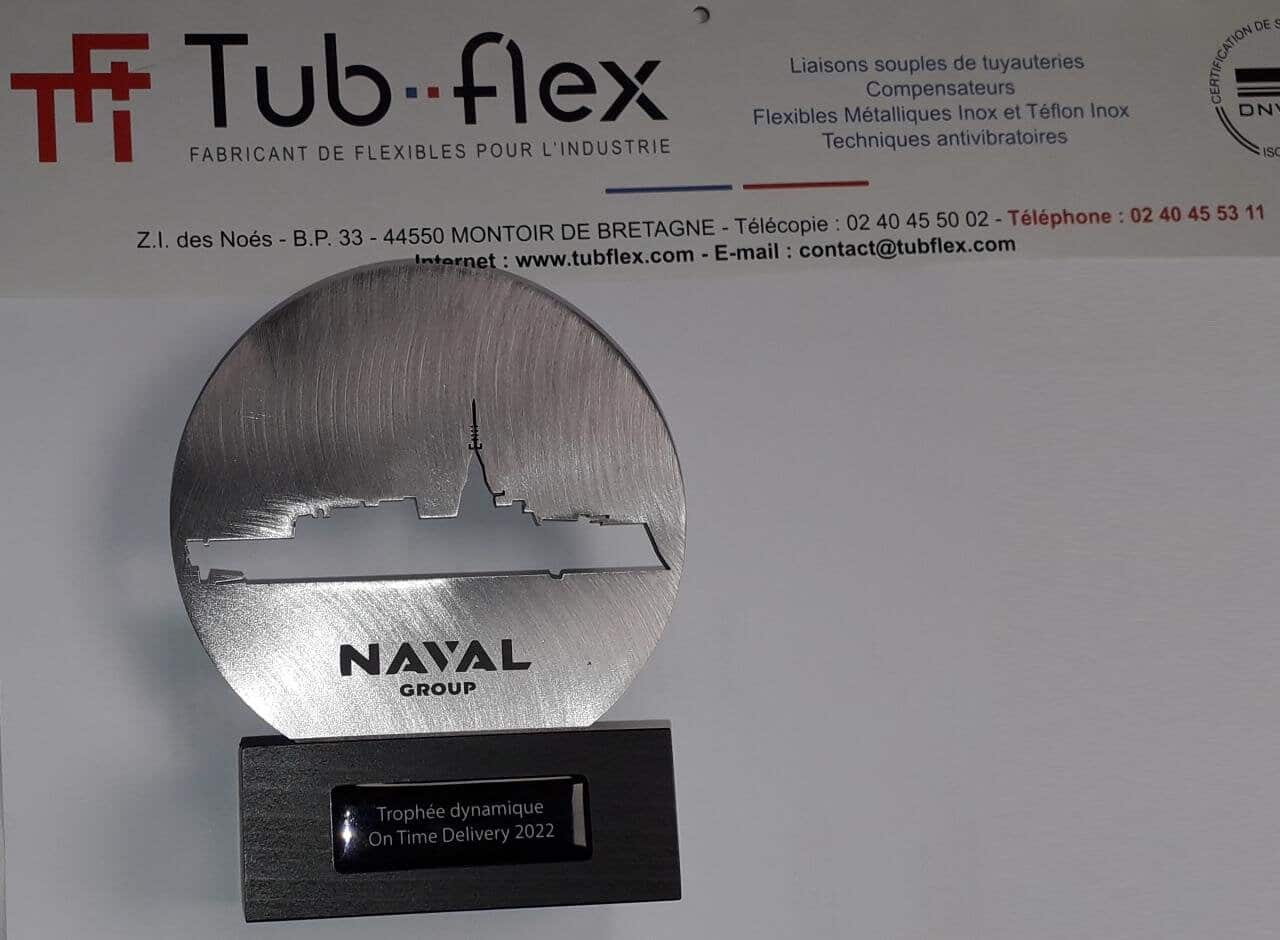 Trophée On time delivery délivré par Naval Group à Tubflex
